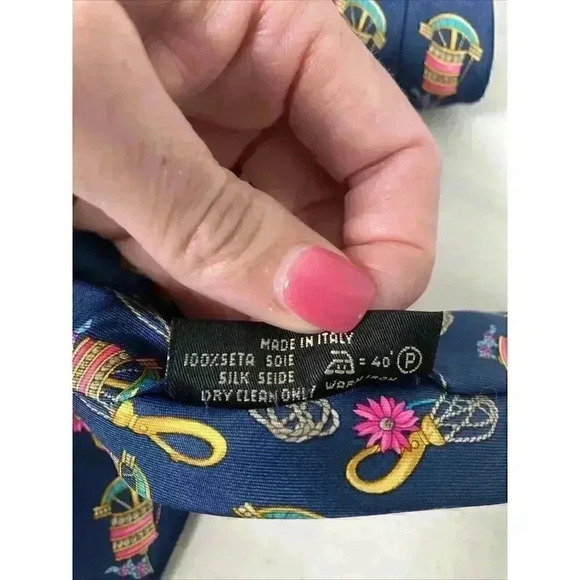 Leonard‎ Paris Silk Necktie Italy Blue N120 Designer Geometric Mens - Picture 8 of 8